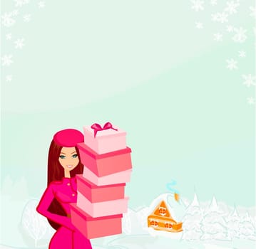 fashion shopping girl with gift box