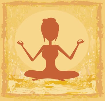 Silhouette of a Girl in Yoga pose - grunge background