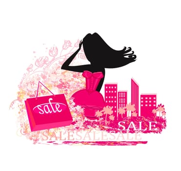 abstract fashion girl Shopping - illustration