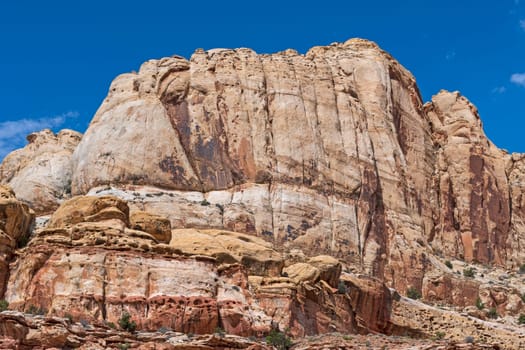 Contorted and Eroded Sandstone Walls in the Desert in Capitol Reef National Park in Utah