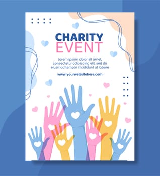 Charity Donation Poster Template Flat Cartoon Background Vector Illustration