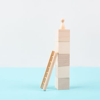 Man was climbing up the ladder, having a goal, brainstorming for ideas, success strategy, taking a challenge, business concept