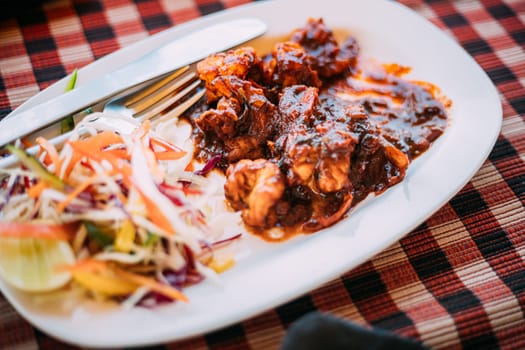 Goa, India. Dish Of Indian National Cuisine Is Goan Shrimp In Indian Sauce. Traditional Dish Of Goa.
