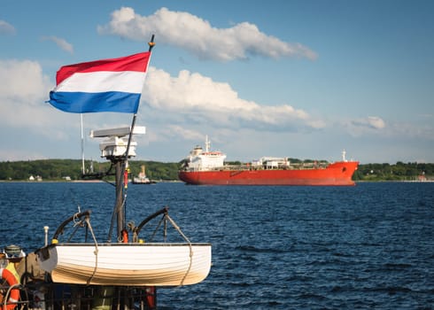 Freight ship passing Kiel Canal (NOK) on its way to the Baltic Sea.