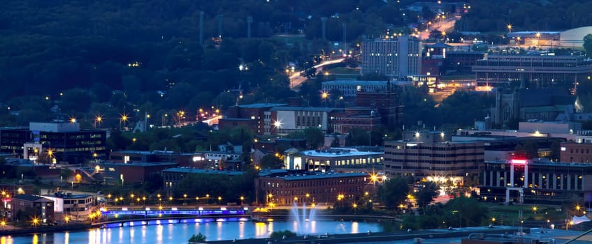 Sherbrooke city at night, downtown cityscape in Quebec Canada Eastern Township