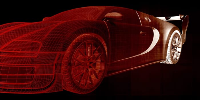 Car Wireframe Background with Futuristic Abstract Art