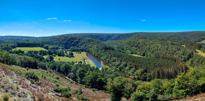 Panorama landscape in Herbeumont, a village in province of Luxembourg, Belgium. Travel and tourism in the Ardennes of Wallonia, Belgium