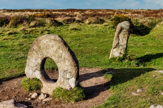 Men-an-Tol known as Men an Toll or Crick Stone - small formation of standing stones in Cornwall, United Kingdom