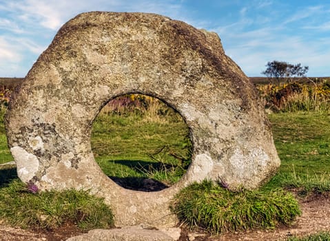 Men-an-Tol known as Men an Toll or Crick Stone - small formation of standing stones in Cornwall, United Kingdom
