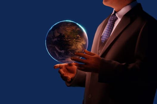 3D Illustration. 3D Rendering , Businessman is holding the world , concept, viral marketing business
