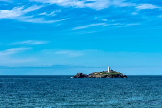 Godrevy Lighthouse on Godrevy Island in St Ives Bay, Cornwall, United Kingdom