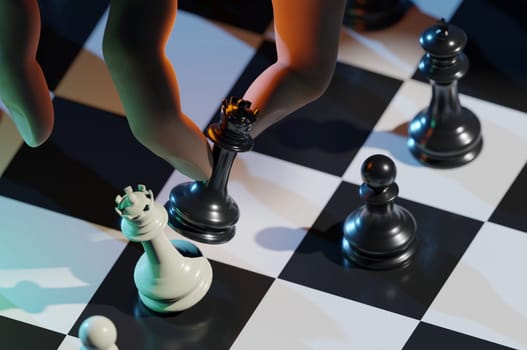 3D Illustration. 3D Rendering . Hand of businessman moving chess pieces in a success game competition. Strategy, management or leadership
