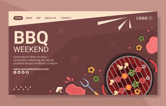 BBQ or Barbecue Social Media Landing Page Template Flat Cartoon Background Vector Illustration