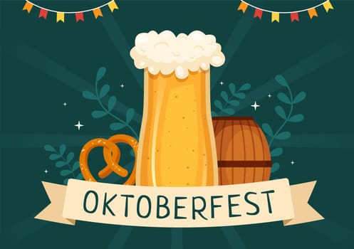 Oktoberfest Festival Cartoon Illustration with Beer Glass or Bottle in Traditional German in Flat Style Background Design