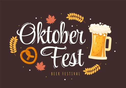 Oktoberfest Festival Cartoon Illustration with Beer Glass or Bottle in Traditional German in Flat Style Background Design