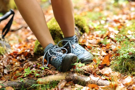 Close up portrait of a trekker stumbling suffering sprain on ankle in a forest