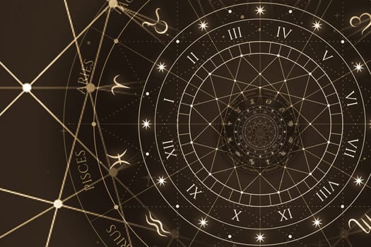 Abstract old conceptual background on mysticism, astrology, fantasy - black