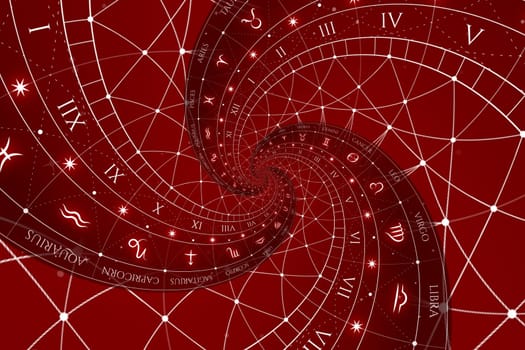 Zodiac Signs Horoscope background. Concept for fantasy and mystery - red