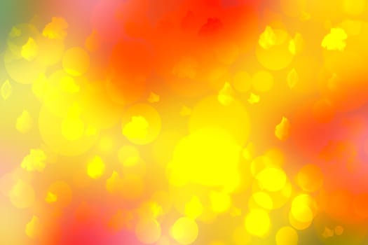Hello autumn background. Abstract autumn gradient gold yellow orange bright background texture with leaves and bokeh circles. Indian summer. Card design with space text. Beautiful backdrop.