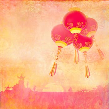 Asian Landscape and Chinese Lanterns