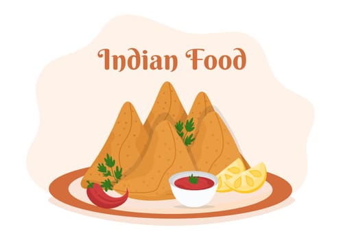 Indian Food Cartoon Illustration with Various Collection of Delicious Traditional Cuisine Dishes in Flat Style Design