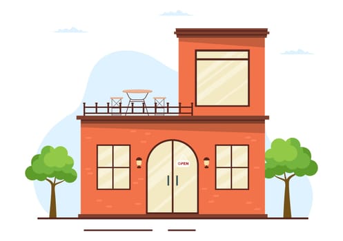 Indian Food Restaurant Building Cartoon Illustration in Flat Style Design