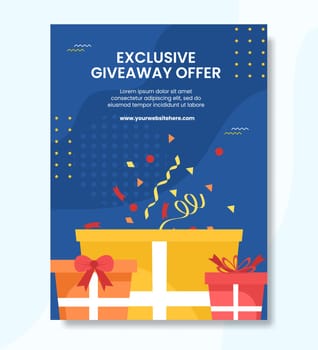 Giveaway Poster Template Flat Cartoon Background Vector Illustration