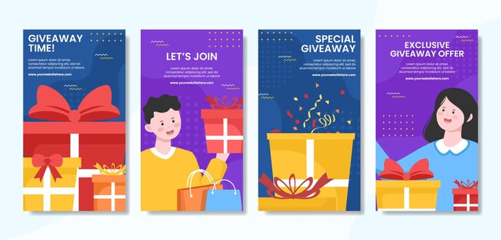 Giveaway Social Media Stories Template Flat Cartoon Background Vector Illustration