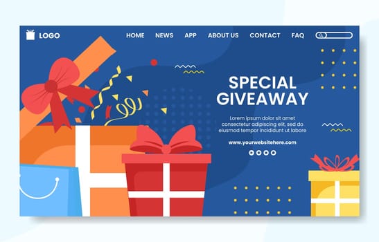 Giveaway Social Media Landing Page Template Flat Cartoon Background Vector Illustration
