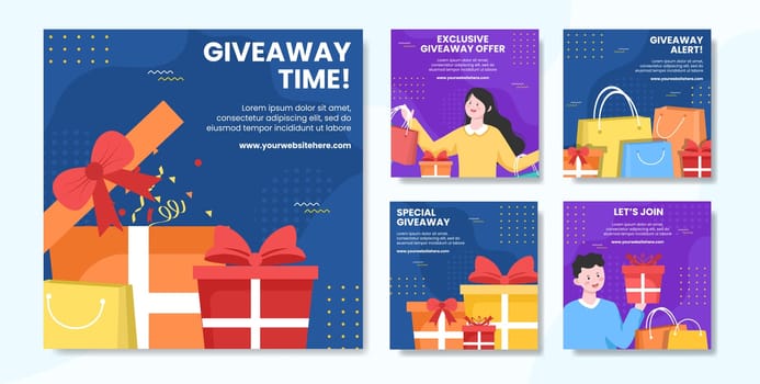 Giveaway Social Media Post Template Flat Cartoon Background Vector Illustration