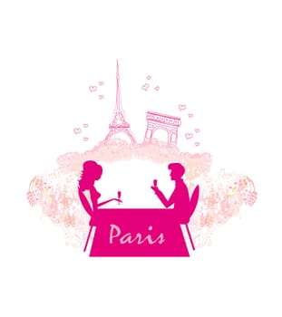 Young couple flirt and drink champagne in Paris