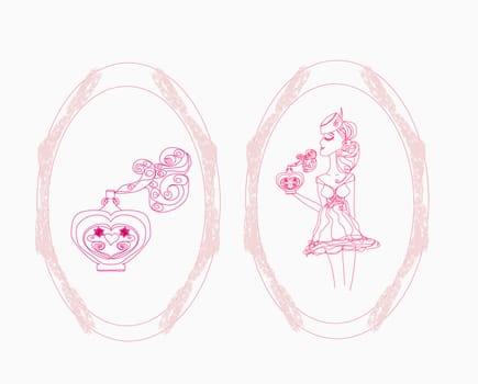 young woman spraying perfume on herself - doodle icon