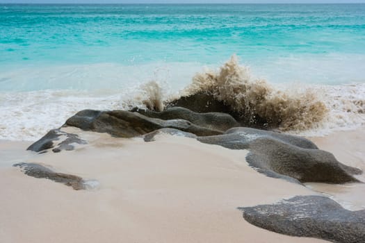 Dream beach on the island of Praslin,Seychelles,Indian Ocean,cutout.
