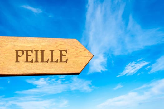Wooden arrow sign pointing destination Versailles, FRANCE against clear blue sky with copy space available. Travel destination conceptual image