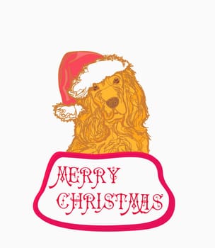american cocker spaniel laying down wearing santa hat - card