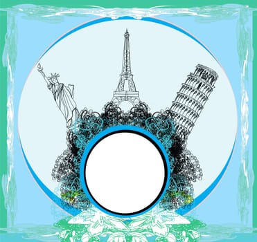 travel design element with different monuments