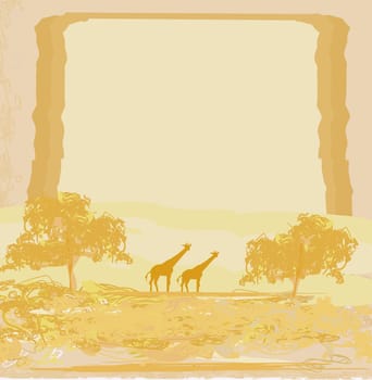 grunge background with African fauna and flora