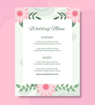 Floral Wedding Menu Template Flat Cartoon Background Vector Illustration