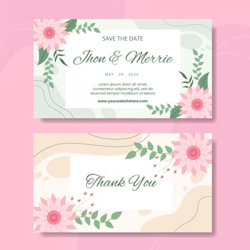 Floral Wedding Card Horizontal Template Flat Cartoon Background Vector Illustration