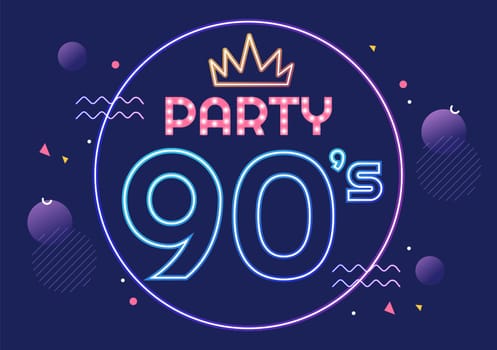 90s Retro Party Cartoon Background Illustration with Nineties Music, Sneakers, Radio, Dance Time and Tape Cassette in Trendy Flat Style Design