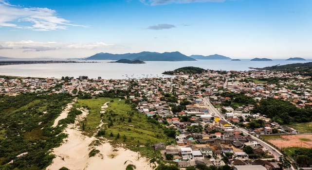 Panoramic aerial view of Enseada da Pinheira - a small resort town in the proviince of Santa Catarina, Brazil