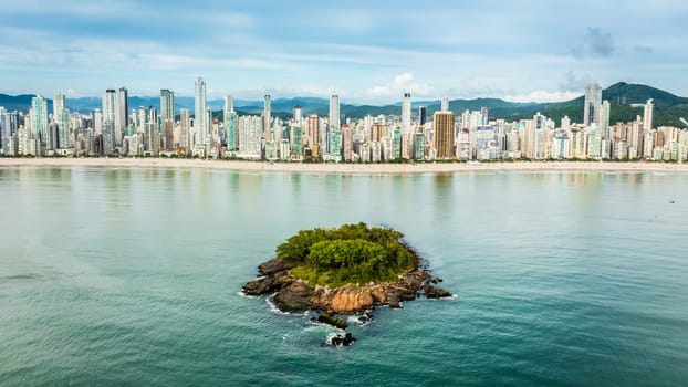 Aerial panoramic view of Balneario Camboriu skyline. Santa Catarina, Brazil