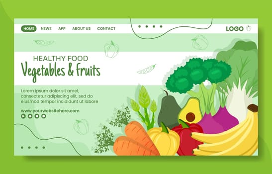 Vegetables and Fruits Social Media Landing Page Template Cartoon Background Vector Illustration