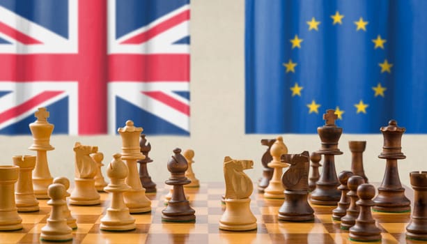 Concept with chess pieces - European Union and United Kingdom