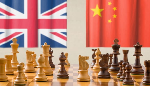 Concept with chess pieces - China and United Kingdom