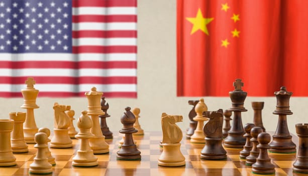 Concept with chess pieces - United States and China