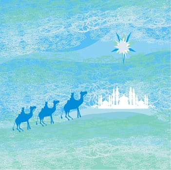 Classic three magic scene and shining star of Bethlehem, vector illustration