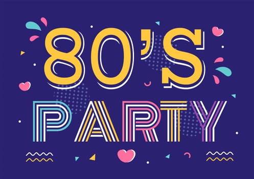 80s Party Cartoon Background Illustration with Retro Music, 1980 Radio Cassette Player and Disco in Old Style Design
