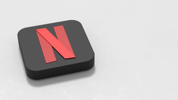 Netflix Logo 3D Symbol Shape on Plastered Light Gray Background with Copy space 3D Illustration