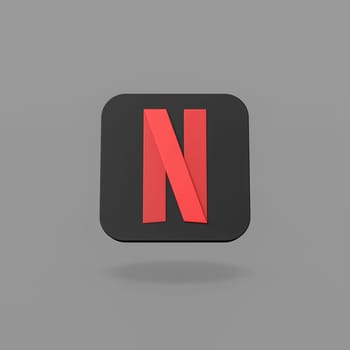 Netflix Logo 3D Shape Isolated on Flat Dark Gray Background with Shadow 3D Illustration